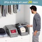 AOODA 2 PCS Stackable Hat Storage for Baseball Caps, Holds up to 24 Caps Cap Organizer for Closet, Sturdy Hat Boxes for Men with Cardboard, Slate Grey