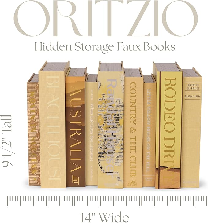 ORITZIO Yellow Faux Books Set of 9 - Hidden Storage Decorative Fake Books for Coffee Table, Home Staging, Interior Design & Fashion Accents & Beach House Accessories