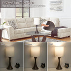 3 Way Touch Control Table Lamp, Modern Bedside Lamp Dimmable Nightstand Lamp with Beige Shade and Dark Brown Base, Small Desk Lamp for Living Room, Dorm, Home Office, 9W LED Bulb Included