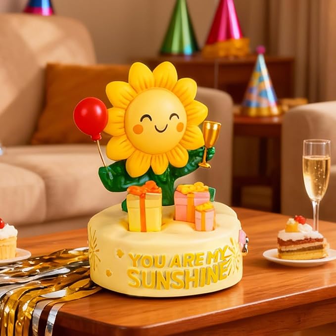 Bowu You are My Sunshine Music Box Decor – Sunflower Figurine with Wind up, Collectible Gift for Mom, Daughter, Girlfriend, Desk & Home Ornament