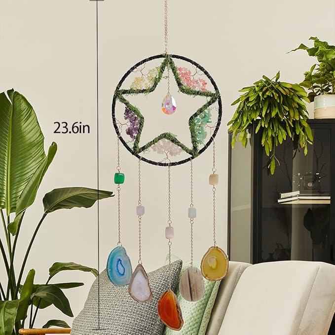Large Dream Catcher Crystal Star Dream Catchers for Adults Crystal Suncatcher Prism Hanging Window Wall Room Decor Handmade Gift for Girls Boys