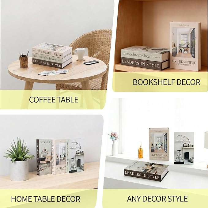 3 PCS Faux Decorative Books for Home Decor-Coffee Table Books Decor-Aesthetic Fake/Faux Books for Decoration,libros Decoration for Coffee Table, Shelf Accessories (3-monochromc Live Style Guide)