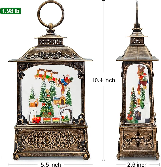 Christmas Snow Globes Lantern with Music, Winter Village Scene Snow Globes with Swirling Glitter Effects, USB/Battery Powered with 6-Hour Timer, Christmas Decorations