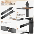 Cowboy Hat Rack for Wall, Cowboy Hat Holder Wall Mount Holds up to 4 Hats, Wooden Western Rustic Metal Hat Hanger with Arrow Sign Board, Hat Organizer for Cowboyhat, Fedora,Sun Hats 2 Pack
