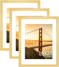 16x20 Picture Frame Gold Set of 3, Display Pictures 11x14 with Mat or 16 x 20 Without Mat, Poster Frames 16x20 for Wall Hanging Horizontal and Vertical