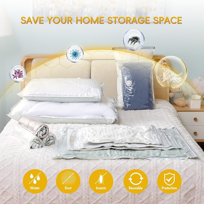 Vacuum Storage Bags with Electric Air Pump, 20 Pack (5 Jumbo, 5 Large, 5 Medium,5 Small) Space Saver Bag, Space Saver Bag, Vacuum Sealer Bags for Clothes, Blanket, Duvets, Pillows, Comforters, Travel