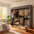 Raybee Clothes Rack with Cover,1100 LBS,Clothing Racks for Hanging with 10 Shelves& 7 Rods,Portable Closet Heavy Duty,Adjustable,Freestanding Garment Rack,Black,75.8" W x 17.7" D x 76.9" H