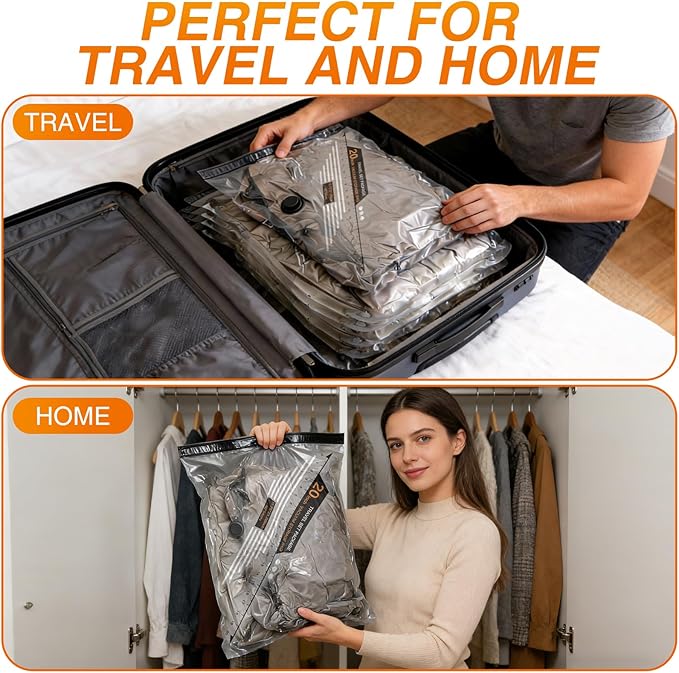 Travel Vacuum Bags with Cordless Electric Pump, GZOKMOG 12 Pack Space Saver Storage Bags, Vacuum Seal Bags for Clothing, Compression Packing Cubes for Luggage Suitcase