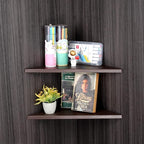evron Corner Mounting Shelf Set of 2 – Easy to Install Floating Wall Shelves with Wood Grain Finish, Durable and Waterproof ABS Plastic for Kitchen, Bathroom, Living Room Home Décor