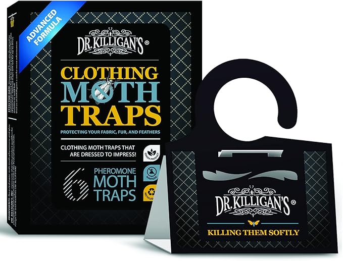 Dr. Killigan's Premium Clothing Moth Traps with Pheromones Prime | Non-Toxic Clothes Moth Trap with Lure for Closets & Carpet | Moth Treatment & Prevention | Case Making & Web Spinning (Black)