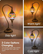 Yarra-Decor Turkish Moroccan Lamp with Bronze Base 3 Color Options Handmade Swan Neck Tiffany Mosaic Glass Bedside Lamps for Bedroom (LED Bulb Included)(5)