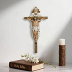 Grace4Joy Holy Trinity Wall Cross, 12.5 Inches Holy Trinity Crucifix Catholic Home Decor, Hand Painted Holy Spirit Jesus Cross for Wall Religious Housewarming Gifts