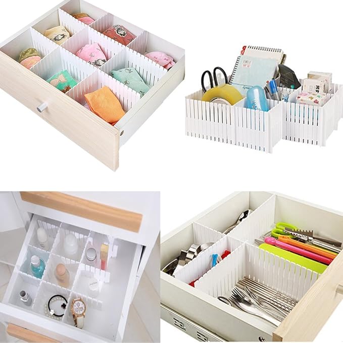 8pcs DIY Plastic Drawer Organizer Adjustable Drawer Dividers for Home Tidy Closet, Socks, Underwear, Office School Supplies, Kitchen Utensil Tools (White)