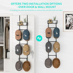 HapiRm Over Door Hat Rack - Wall Mounted Hat Organizer with 6 Hooks and Metal Basket Design, Baseball Cap Organizer Storage Holder Up to 32 Caps for Door, Bedroom, Closet (Black)