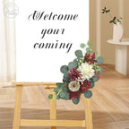 Odouzy Artificial Wedding Arch Flowers for Wedding Sign,Set of 2 for Welcome Ceremony Sign,Faux Floral Swags, Banquet and Reception Backdrop Floral Decoration (White Red)
