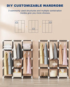 Mavivegue Portable Closet, 50 Inch Wardrobe Closet, Portable Closets for Hanging Clothes with 3 Hanging Rods and 6 Storage Shelves for Bedroom, Black