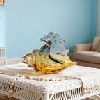 Hand Blown Glass Conch Statues, Gray and Amber Glass Art Figurines, Conch Shells for Coastal Home Decor, Living Room TV Stand and Bookcase Decor, Bathroom Shelf Tops and Cabinet Decor.