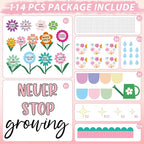 Spring Never Stop Growing Bulletin Board Classroom Decoration Grow Flower Cutouts Positive Paper Cutouts for Teacher Back to School Office Home Chalkboard Spring Inspirational Door Wall Decor Supplies