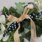 Artificial Flower Swag with Daisies, Berries & Bow, 21.7 Inch Farmhouse Greenery for Wedding, Wall, Door Decor