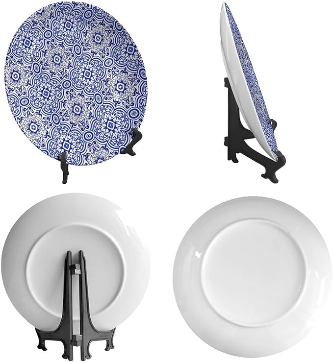 Turkish Decorative Plate Holder, 6 Inch, MediumSlateBlue Round Display Plate, Decorative Plates with Stand, for Kitchen Party Coffee Table Decor Art