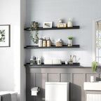 HOOBRO Floating Shelves, Wall Shelf Set of 3, 35.4 Inches Hanging Shelf with Raised Edge and Invisible Brackets, for Bathroom, Bedroom, Kitchen, Office, Living Room Decor, Black BK90BJ01