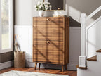 Nicetree Shoe Cabinet Storage for Entryway, 9.45" Narrow Shoe Organizer with Architectural Arched Fluted Front, Slim Shoe Rack with Adjustable Shelves,Fits Size 12 Shoes,Timeless Walnut