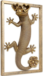Newinhome Animal Heads Wall Decor (Includes Metal Frame) Resin Animals Sculptures Head Wall Hanging Decoration Gold vintage Wall Sculpture for Living Room Bedroom Office(Lizard)