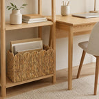 Water Hyacinth Magazine Holder for Floor, Tall Narrow Wicker Magazine Basket with Scalloped Edge – Handwoven Magazine Rack, Book Basket & File Holder for Living Room, Office & Bedroom