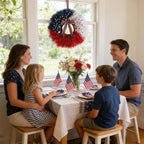 TEMPUS 30 Inch Patriotic Wreath for Front Door, Artificial Pampas Grass Reeds Wreath with Red White Blue Berries and Metal Stars, 4th of July Memorial Day Decor