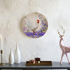 Rooster Decorative Plates, 10 Inch, Purple Wreath Around The Rooster Round Display Plate, Handmade Ceramic Ornament, for Wall Hanging Living Room Bathroom Decor Gift