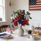 Idyllic 6 Pcs Red White & Blue Patriotic Floral Stems, Artificial Roses Hydrangeas Daisies for 4th of July, Memorial Day Wreath & Holiday Decor