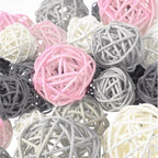 Patelai 36 Pcs Wicker Rattan Balls Decorative Balls for Vase Centerpiece Bowls Orbs Filler for Home Decor,4 Sizes(White, Pink, Light Grey, Dark Grey,2.4'',2'',1.6'',1.2'')