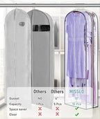 MISSLO 10" Gusseted All Clear Garment Bags for Hanging Clothes 60" Dress Bags for Gowns Long Fur Coat Closet Storage Covers, 3 Packs