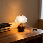 11.8“ Decorative Wooden Table Lamp with Frosted Glass Shade, Dimmable Bedside Nightstand Lamp with E26 Socket & 6ft Cord, Small Accent Lamp for Bedroom & Living Room (White)