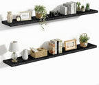 Vivelove 55 Inches Floating Shelves Wall Mounted, 10" Deep Wall Shelves for Bedroom, Bathroom, Living Room, Kitchen, Office, Home Decor, Modern Shelf, Set of 2, Black, 55x10.2x1.5