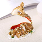 Hand Painted Trinket Box for Home Decor Accents, Enamel Hinged Jewelry Box for Bookshelf Office Table Desk Decoration, Classical Figurine Collectible Keepsake Animal Sculptures (Sika Deer)