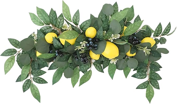 TITA-DONG 30in Floral Swag, Decorative Swags with Lemons & Eucalyptus Leaves, Artificial Spring Swag for Wedding Arch Front Door Wall Home Decor