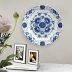 Blue and White Pottery Ceramic Decorative Plate, Chinese Style Decorative Dish with Stand, Floral Design Bone China Decorative Plates Art Porcelain Plate for Living Room Hallway Table Decor