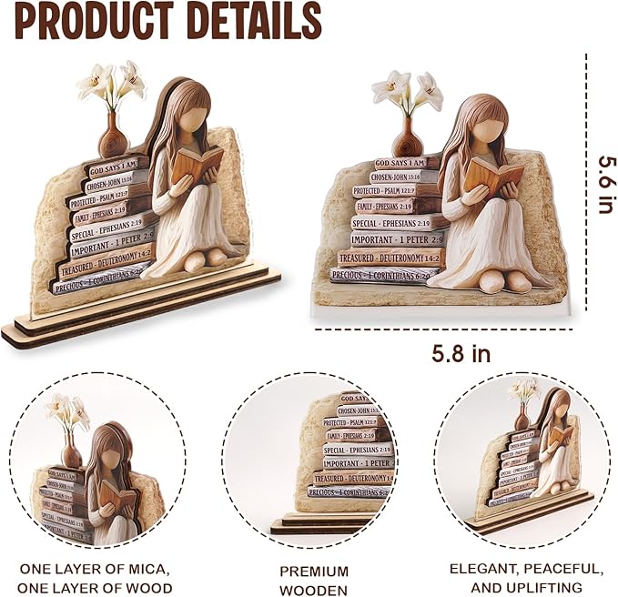 KATINAT Christian Gifts for Women, Bible Verse Desk Decor, God Says I Am Decorative Sign, Inspirational Religious Tabletop Plaque for Office Desk, Home, Prayer Room, Mother’s Day for Her