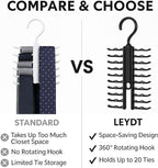 Tie Hanger for Men – 2 Pack Space-Saving Tie Organizer for Closet – Durable Plastic Scarf & Belt Hanger – 20-Tie Capacity Rack, Black – Closet Organizer for Ties, Scarves & Accessories