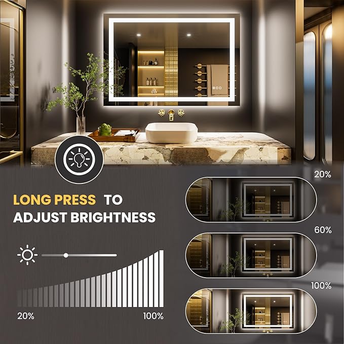 LOAAO 50"x36" LED Bathroom Mirror with Lights, Anti-Fog, Dimmable, Backlit + Front Lit, Lighted Bathroom Vanity Mirror for Wall, Memory Function