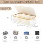 StorageWorks Underbed Storage Containers with Lids, 2-Pack 7" Low Profile Under Bed Storage Box with Bamboo Frame for Clothes, Bedding, Blankets and Shoes, 42L Sturdy Fabric Organizer, Beige