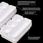 Set of 32 Interlocking Desk Drawer Organizer Tray Dividers Plastic Shallow Narrow Drawers Organizers Separators Storage Bins Container for Kitchen Bathroom Makeup Office Vanity Bedroom Dresser White
