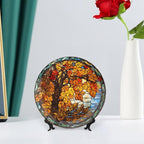 Stained Glass Design Autumn Tree Decorative Plates Home Decor Ceramic Plates, Fall Season Dinner Plates Display for Living Room, Kitchen, Hallway Console Side Table, Thanksgiving Gifts, 6 Inch