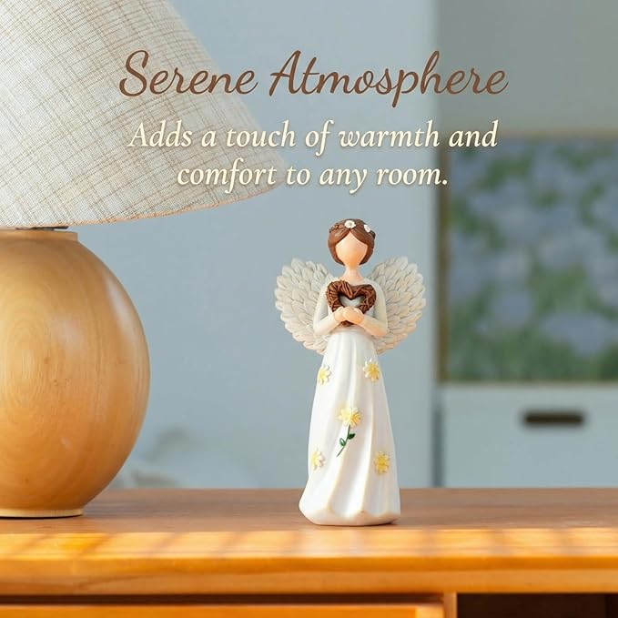 Hand-Painted Guardian Angel Figurine with Heart & Daisy Details – 5.8 Inch Resin Angel Statue for Home Decor – Sympathy, Memorial, & Friendship Gifts for Women, Mom, Grandma, Best Friend