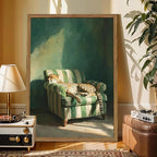 Framed Funny Leopard Canvas Wall Art, Vintage Sleeping Cheetah on Sofa Pictures Wall Decor, Eclectic Animal Paintings Canvas Prints Whimsical Home Decor for Living Room Bedroom 16x24 inch