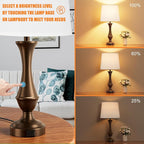 Seealle Upgraded Touch Lamps for Night Stands Set of 2 - Bedside Lamps with USB C+A, 3 Way Dimmable for Bedroom Living Room End Tables Office (White&Brown)