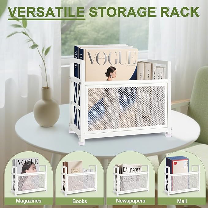 White Magazine Holder, Metal Magazine Rack Floor, Magazine Storage Basket, Mesh Magazine File Holder, Magazine Holders for Shelves，Magazine Stand for Desk, Folder Organizer Bin for Magazines