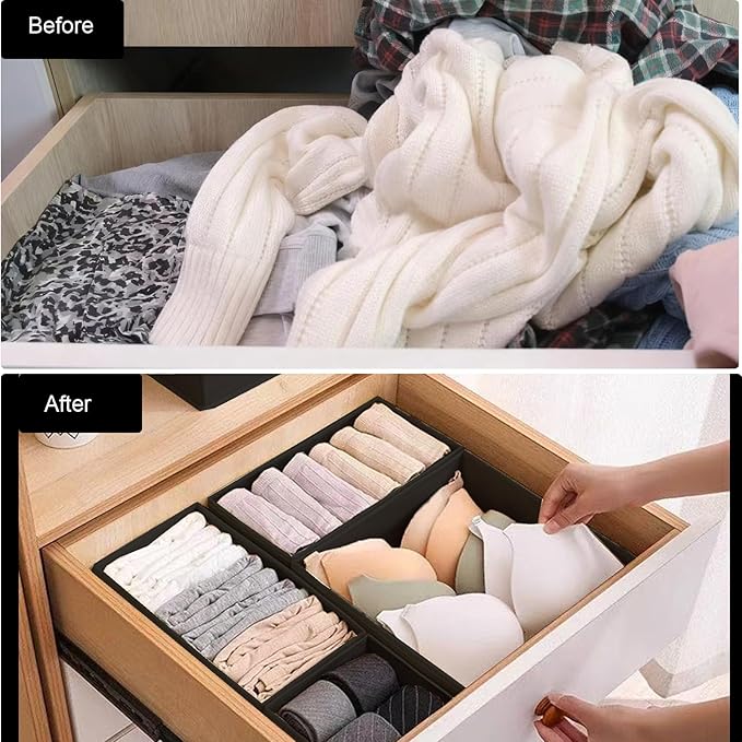 Drawer Organizer,12Pcs Dresser Drawer Organizers Foldable Closet Organization and Storage Dividers for Underwear, Sock, Baby Closet Organizer(Black)