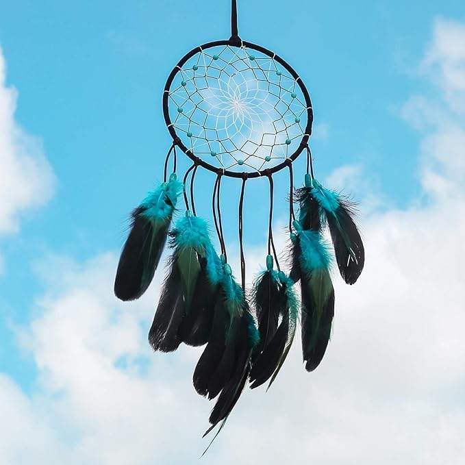 MOONFLY Dream Catcher Handmade Traditional Feather Dreamcatcher Hanging Home Wall Decoration Craft Ornament for Home, Bedroom, Kids, Boys Native American Style Décor (Blues)